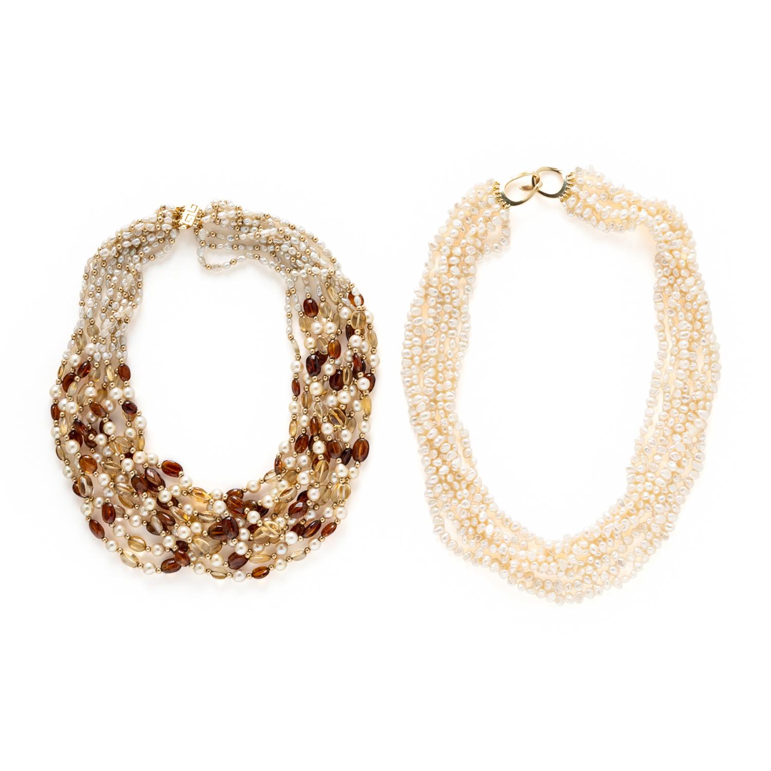 TWO KESHI PEARL NECKLACES