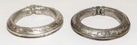 A Pair of Yemeni Silver Bangles Diameter of exterior 3 1/2 inches.