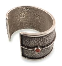 Sterling Silver Tufa Cast Cuff Bracelet, with Coral Accent