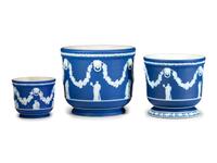 Three Wedgwood Blue Jasperware Jardinieres