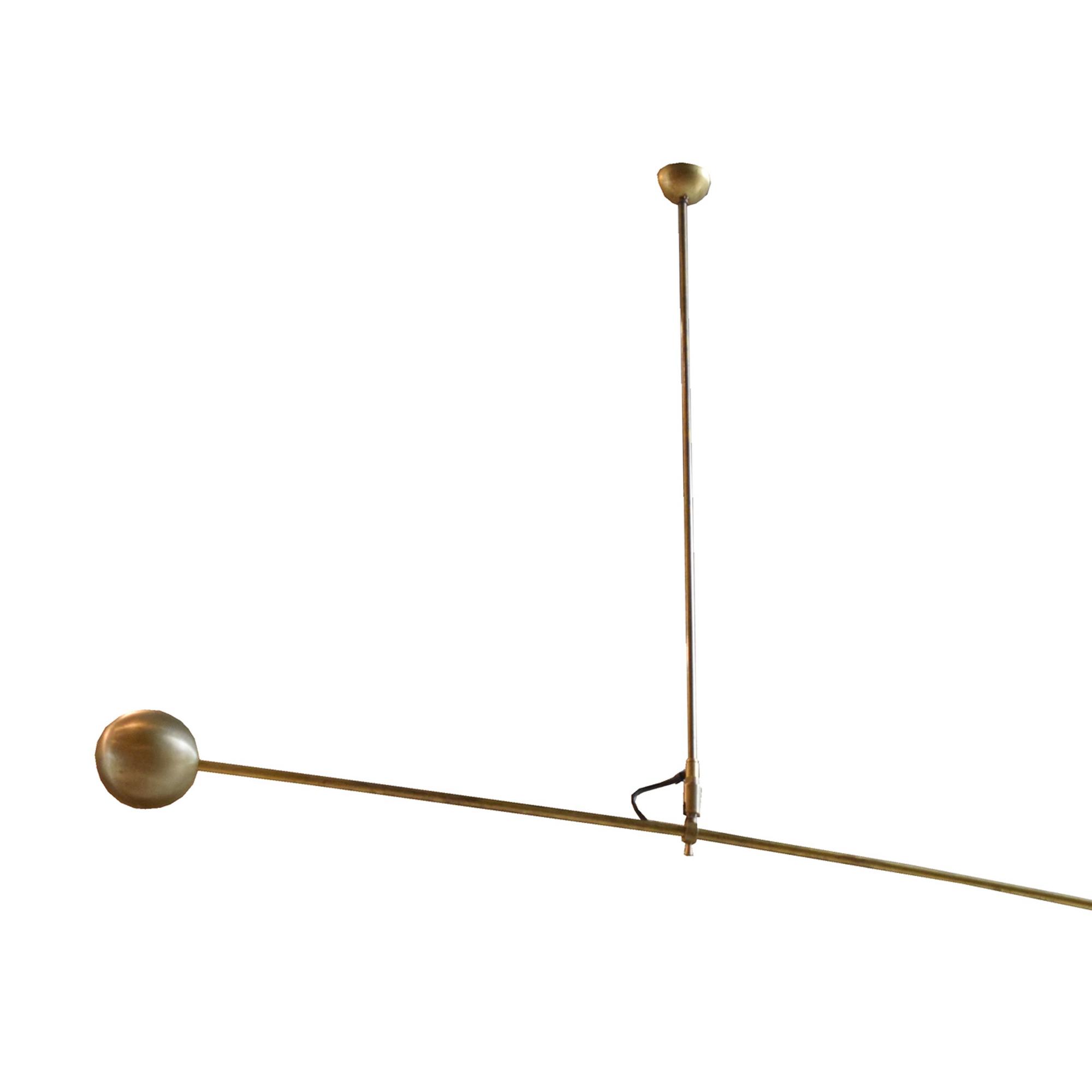 A Brass and Enamel Mid-Century Light Fixture, in the Style of Stilnovo 80" w x 36" H — France, Mid-20th Century