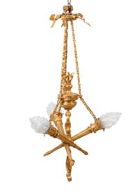 A Louis XVI Style Gilt Bronze Three-Light Chandelier