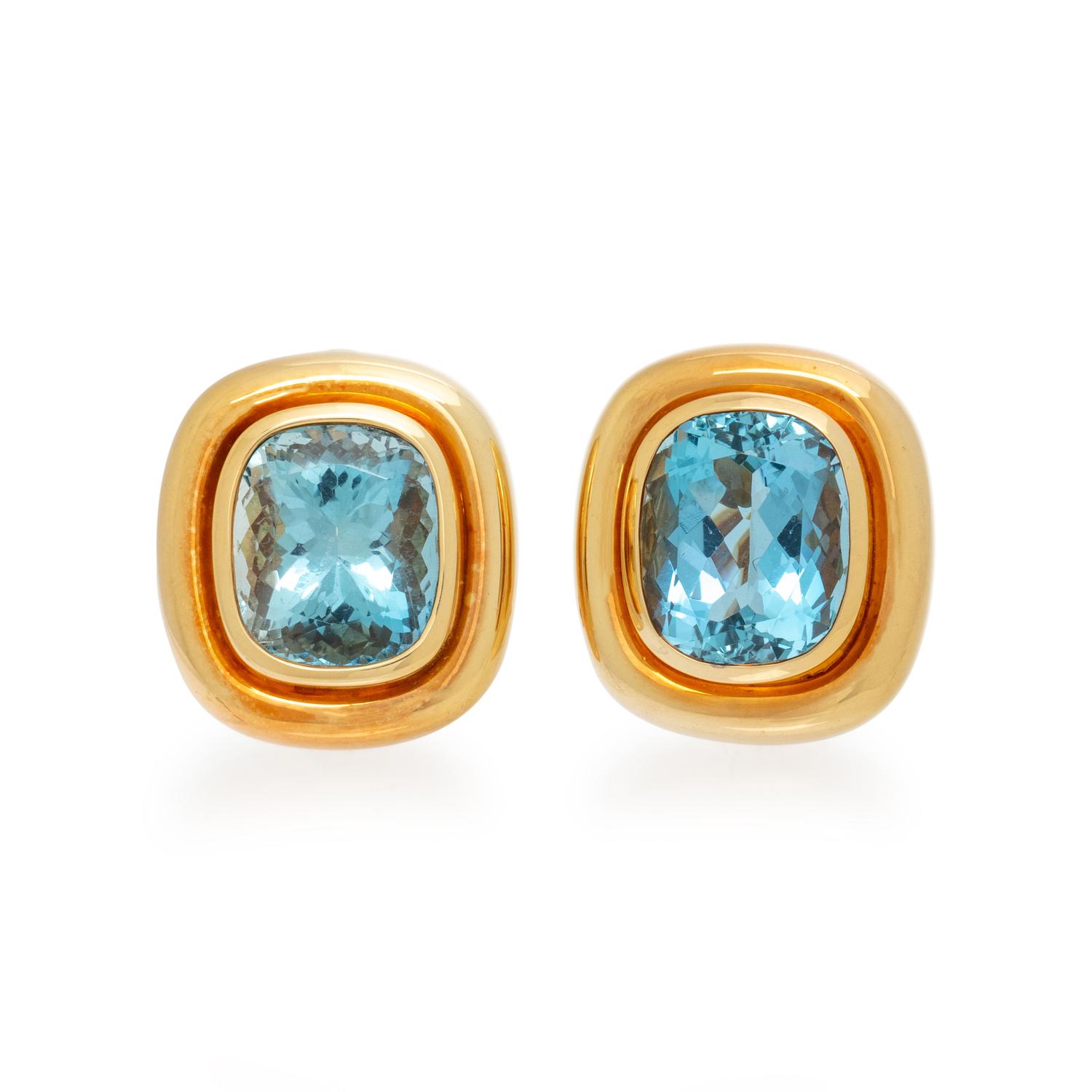 TIFFANY & CO., PALOMA PICASSO, AQUAMARINE AND YELLOW GOLD CLIP EARRINGS