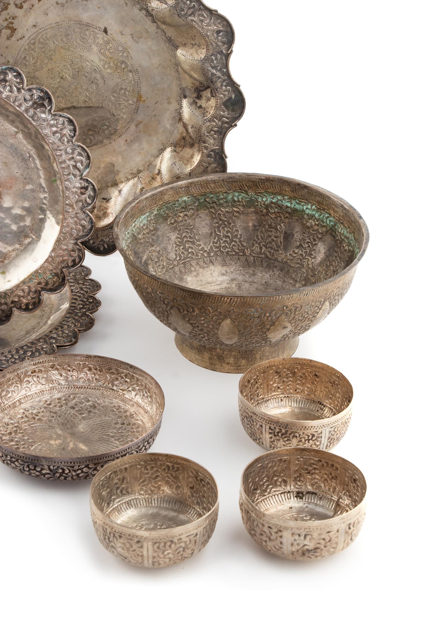 A Group of Indian Silver on Copper Objects