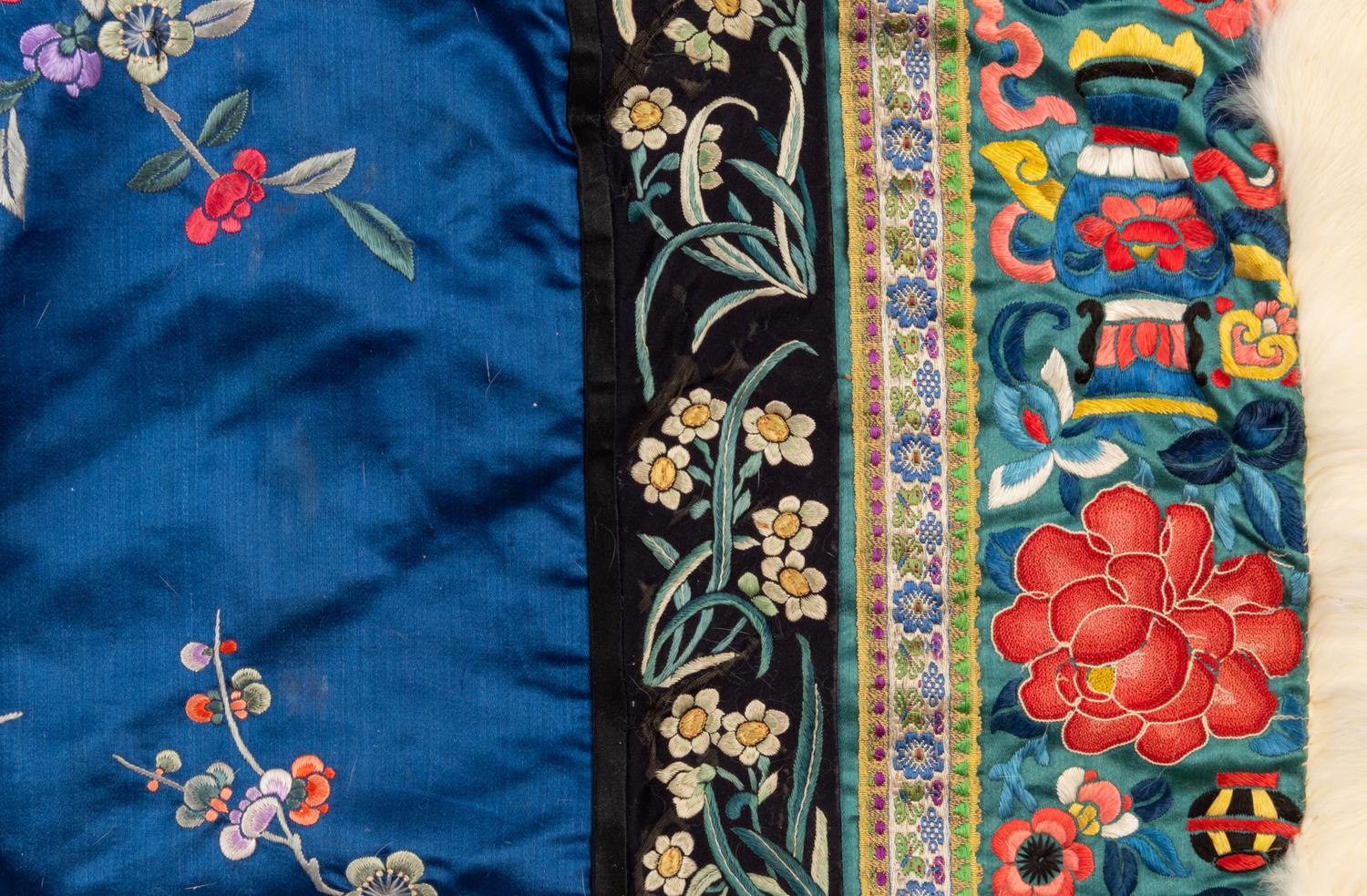 A Fur Lined Blue Ground Embroidered Silk Winter Coat