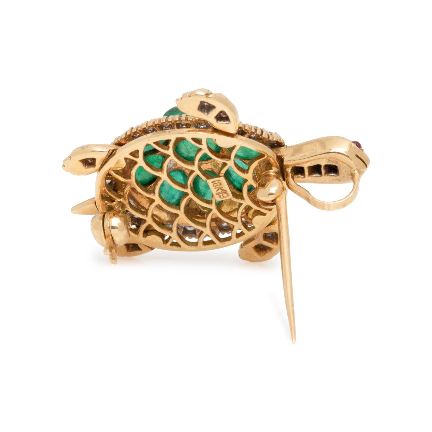 EMERALD AND DIAMOND TURTLE PENDANT/BROOCH
