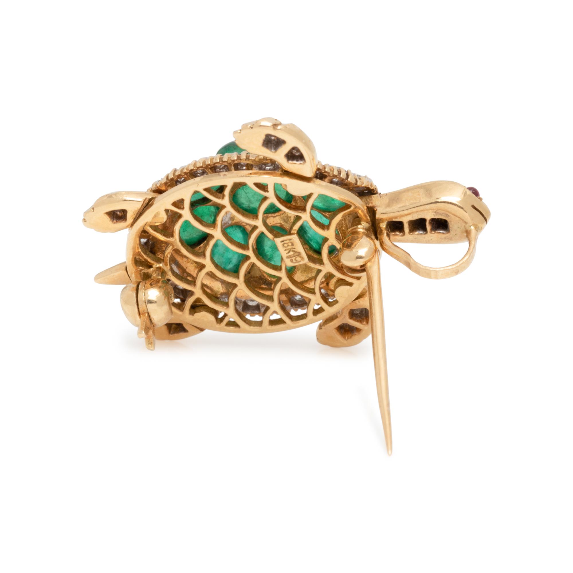 EMERALD AND DIAMOND TURTLE PENDANT/BROOCH