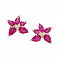 EF Collection, Ruby, Diamond, and Rose Gold Cluster Stud Earrings