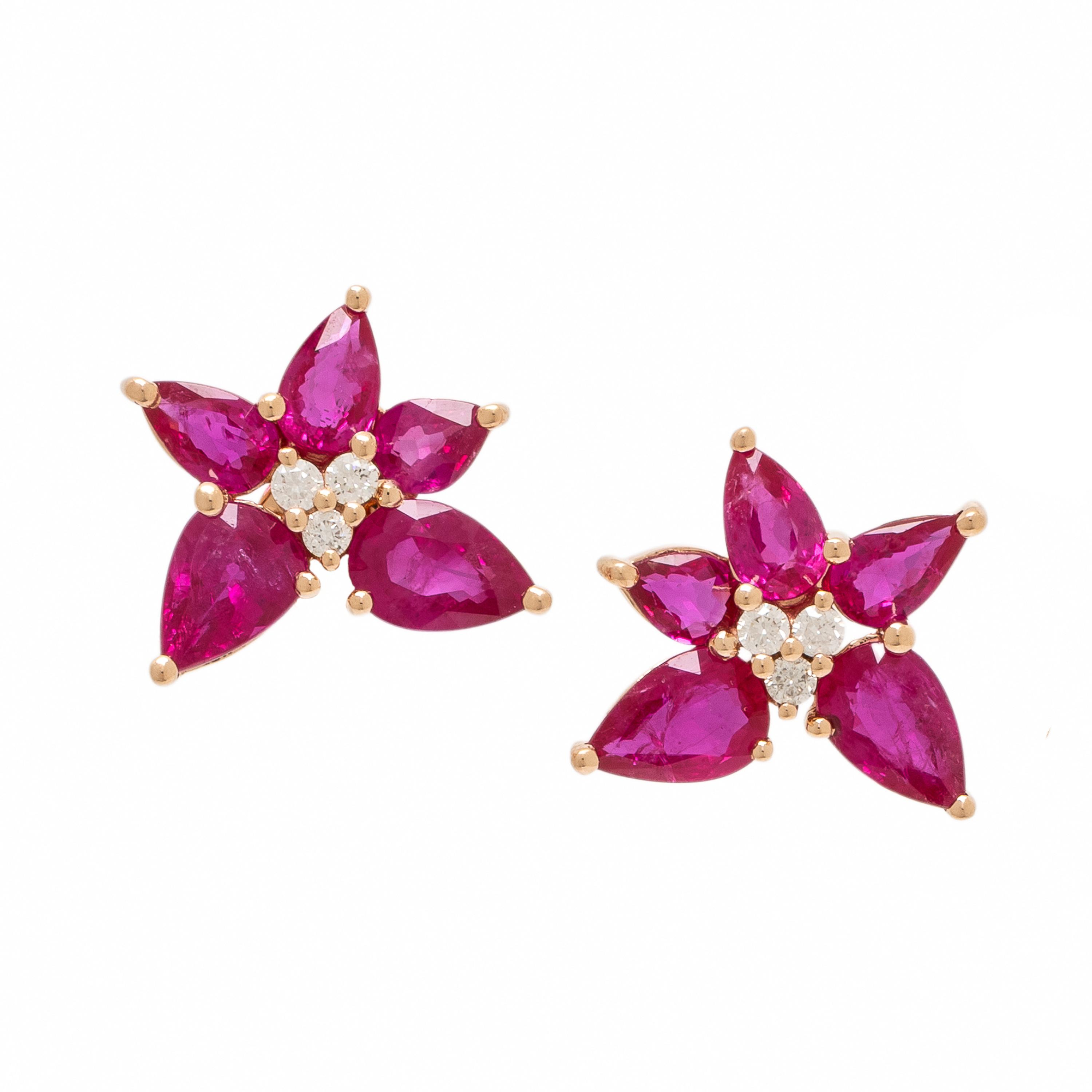 EF Collection, Ruby, Diamond, and Rose Gold Cluster Stud Earrings