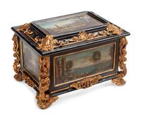 An Italian Baroque Style Painted and Parcel Gilt Table Casket