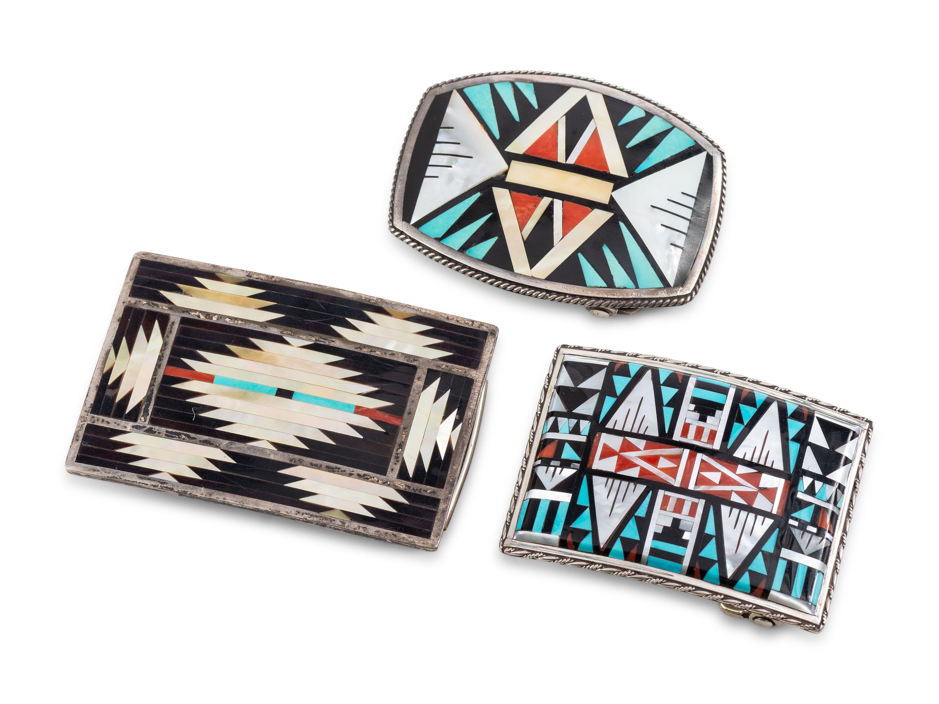 Zuni Silver and Mosaic Inlay Belt Buckles