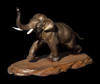 A Japanese Bronze Okimono of an Elephant