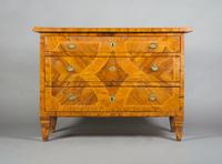 A Continental Parquetry Commode, Height 33 1/2 x width 47 x depth 23 3/4 inches.