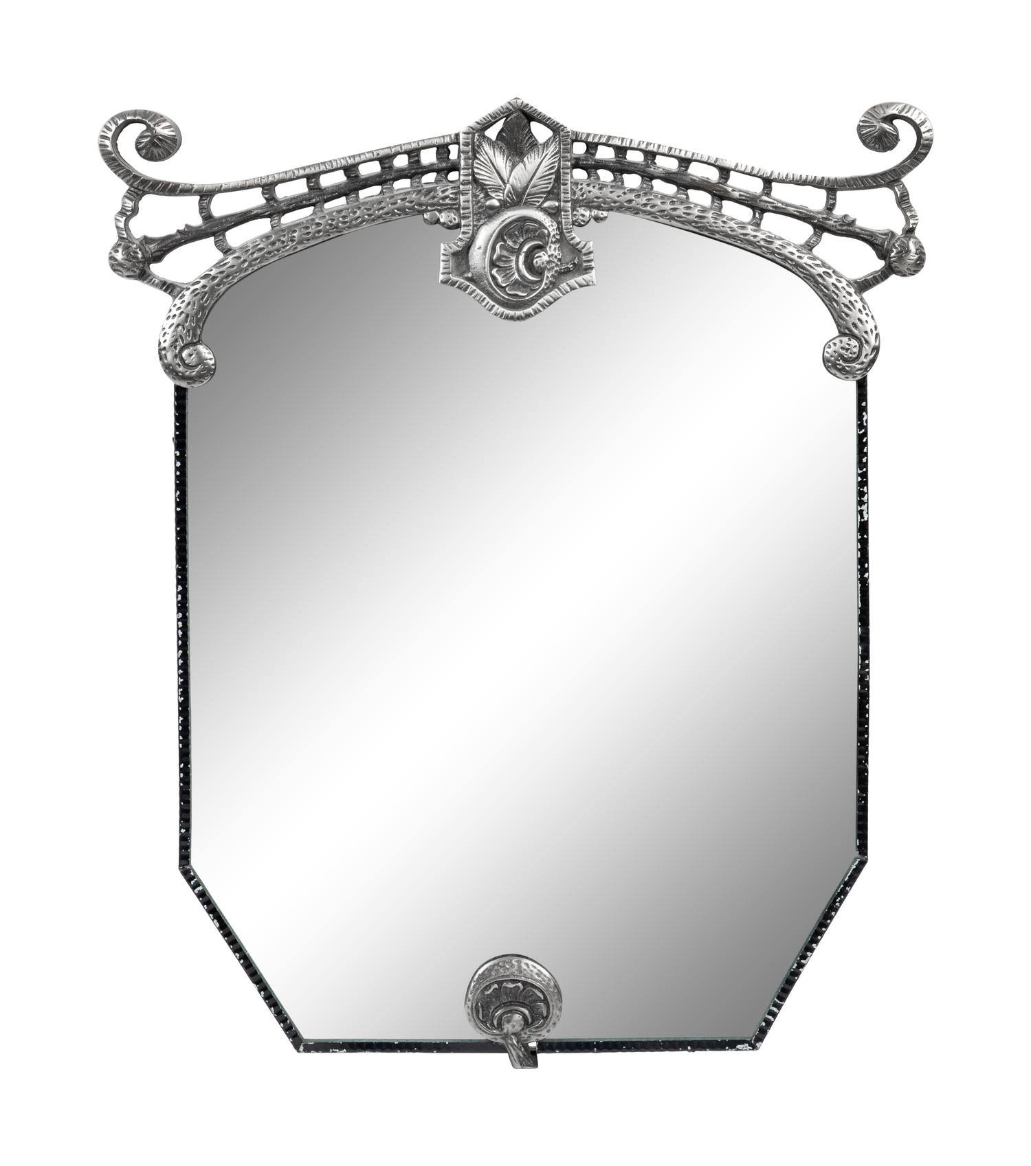 An Art Deco Style Parcel Ebonized Metal Dresser Mirror