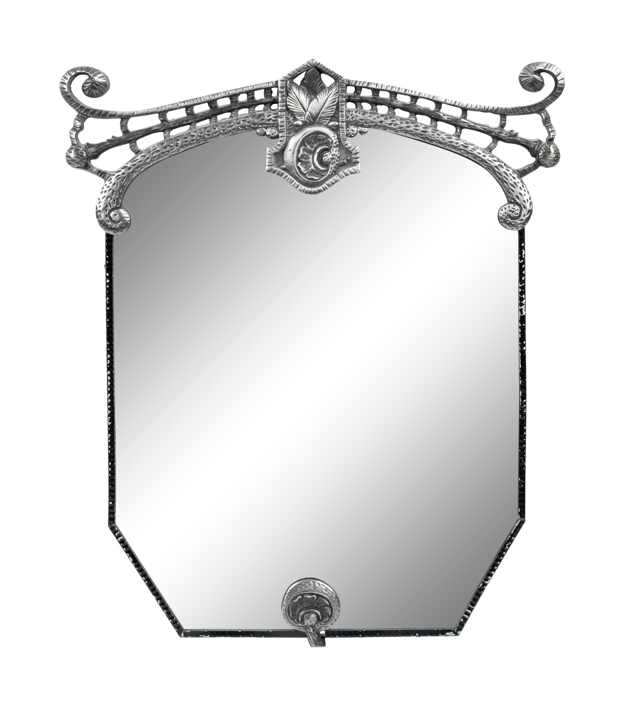 An Art Deco Style Parcel Ebonized Metal Dresser Mirror