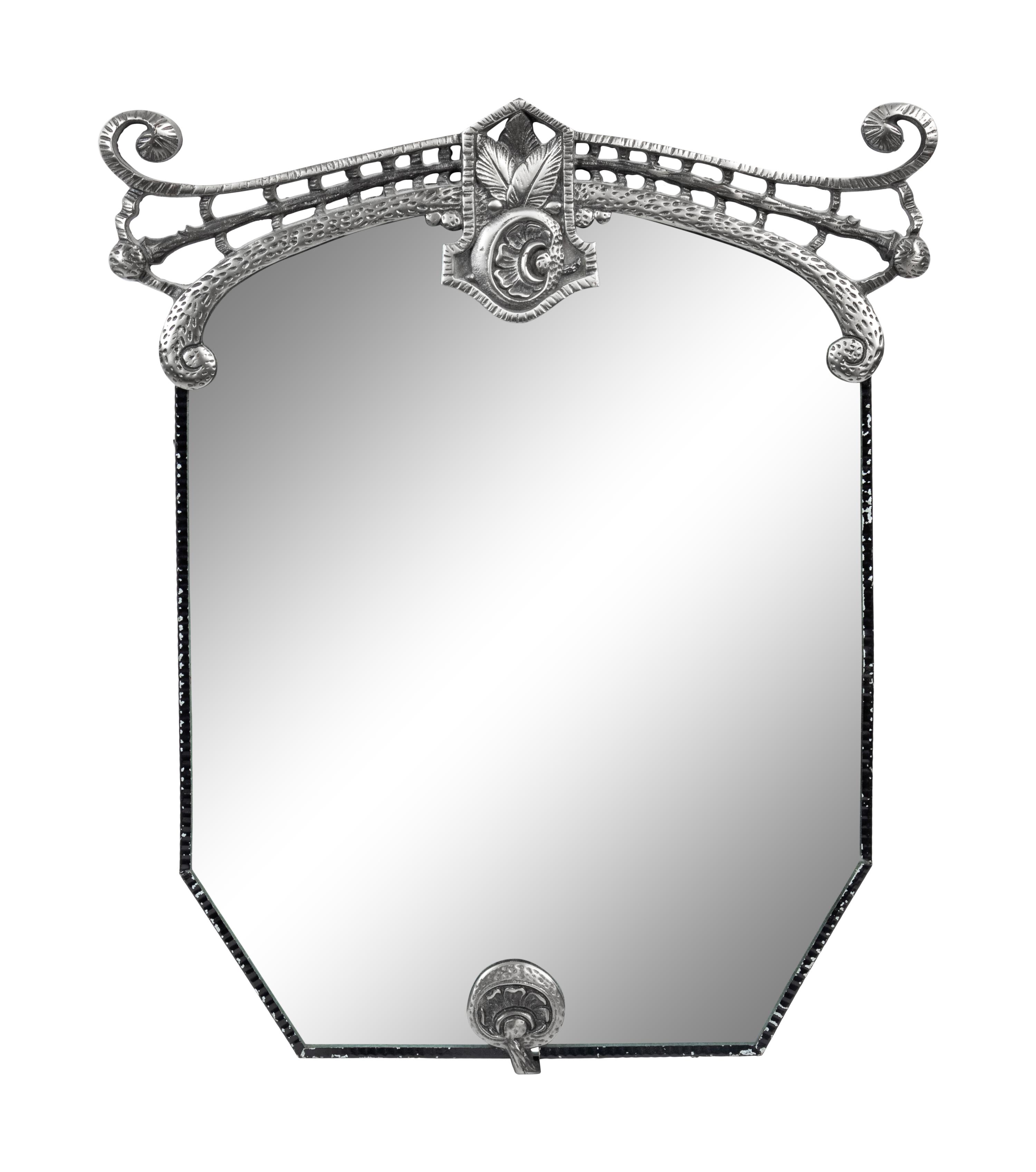 An Art Deco Style Parcel Ebonized Metal Dresser Mirror