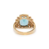 YELLOW GOLD, BLUE TOPAZ, AND DIAMOND RING