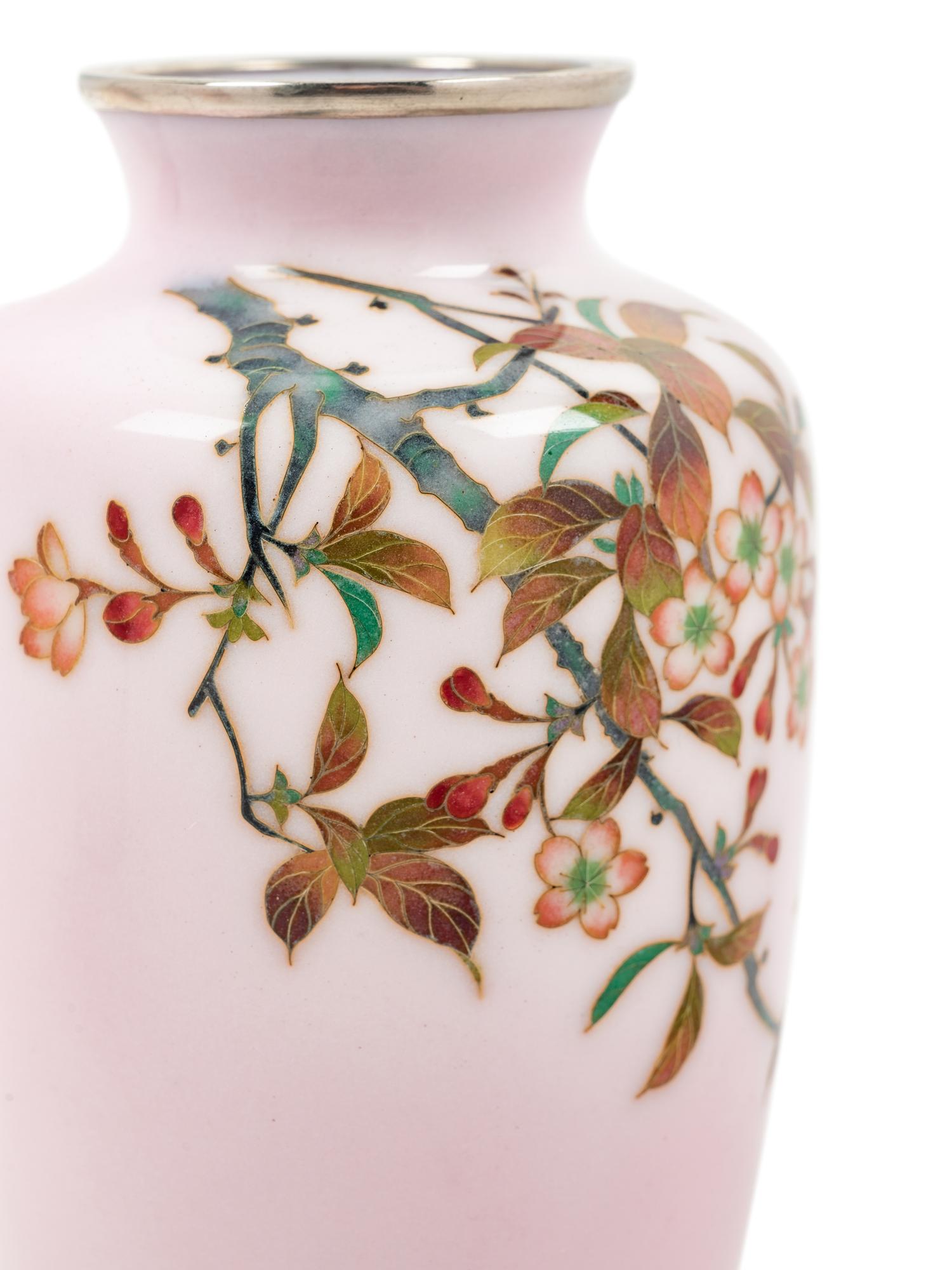 Six Japanese Pink Ground Cloisonné Enamel Vessels