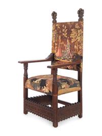 A Spanish Baroque Style Walnut Armchair