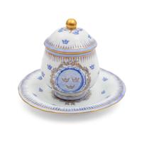 Two Sets of Continental Porcelain Pots-de-Crèmes and Saucers