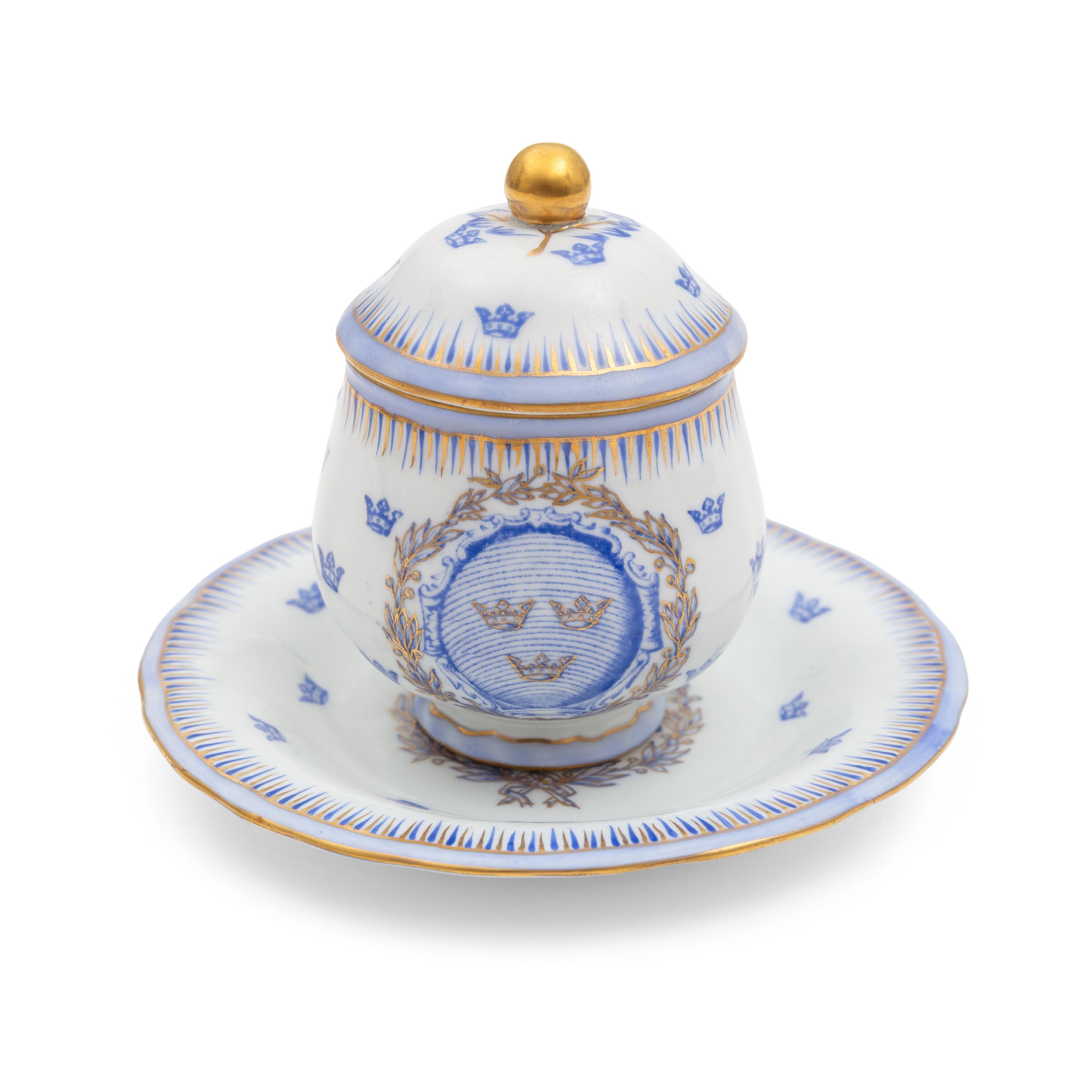 Two Sets of Continental Porcelain Pots-de-Crèmes and Saucers