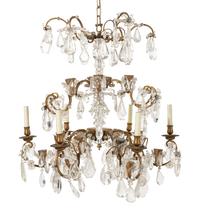 A Pair of Continental Gilt Bronze, Cut Glass and Rock Crystal Chandeliers