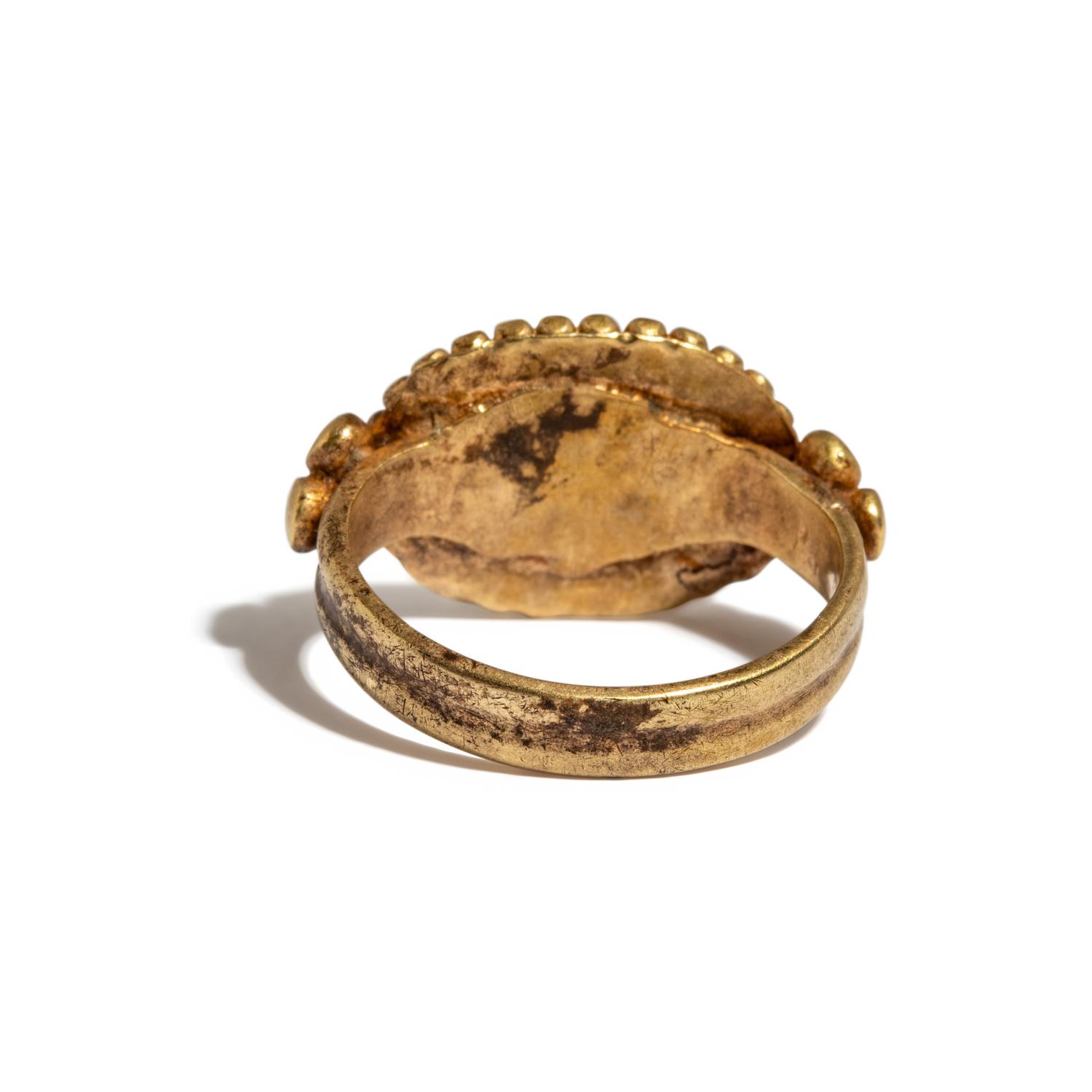 A Roman Gold and Carnelian Finger Ring with an Eagle