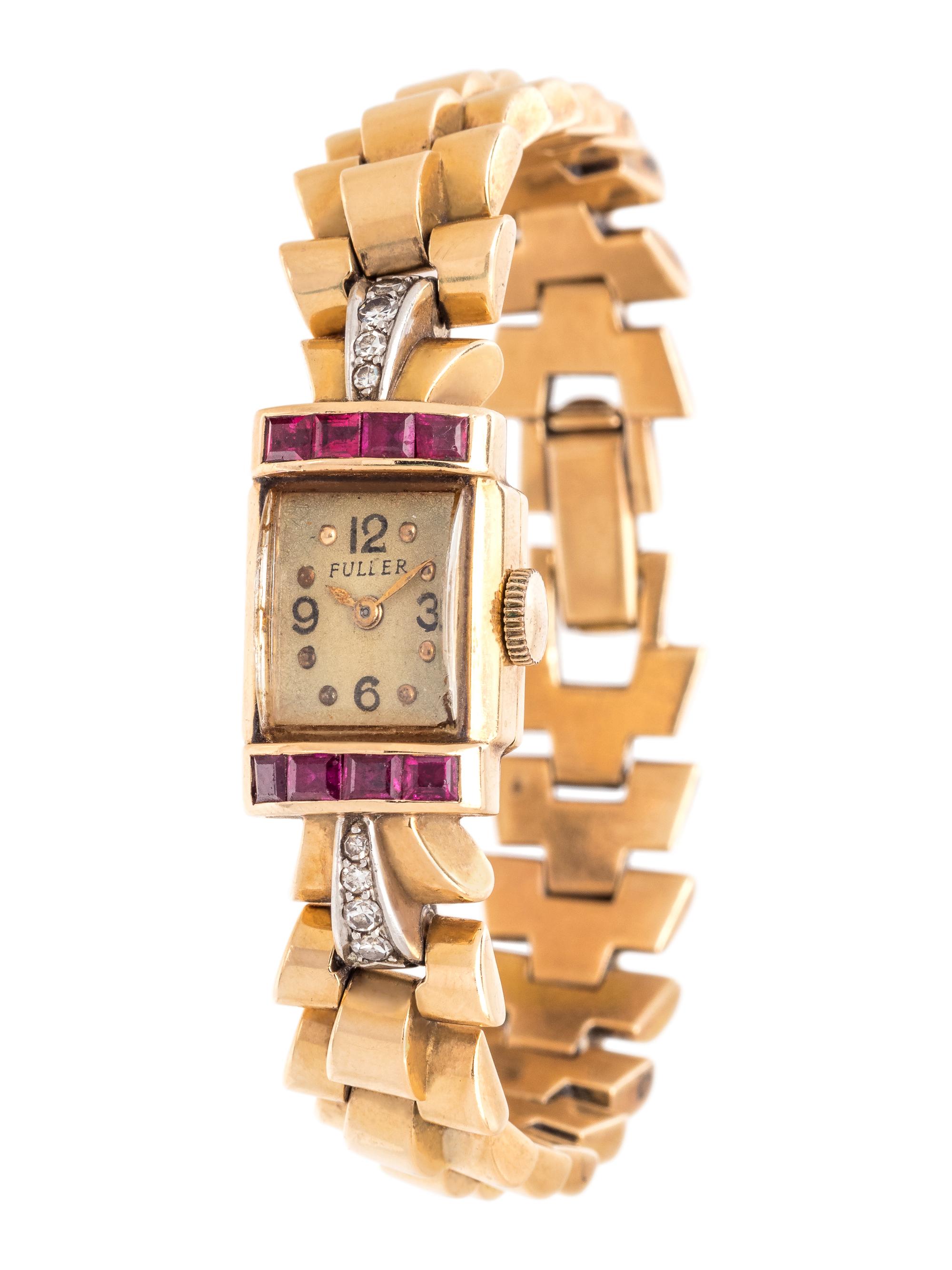 RETRO, 14K YELLOW GOLD, SYNTHETIC RUBY AND DIAMOND WRISTWATCH
