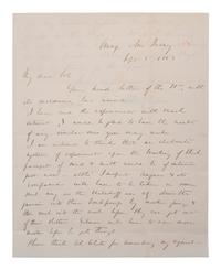 MCCLELLAN, George B. (1826-1885). Autograph letter signed ("Geo McClellan") to Colonel H.L. Abbott, regarding the taking of Fort Wagner. Orange, New Jersey, 5 September 1863.