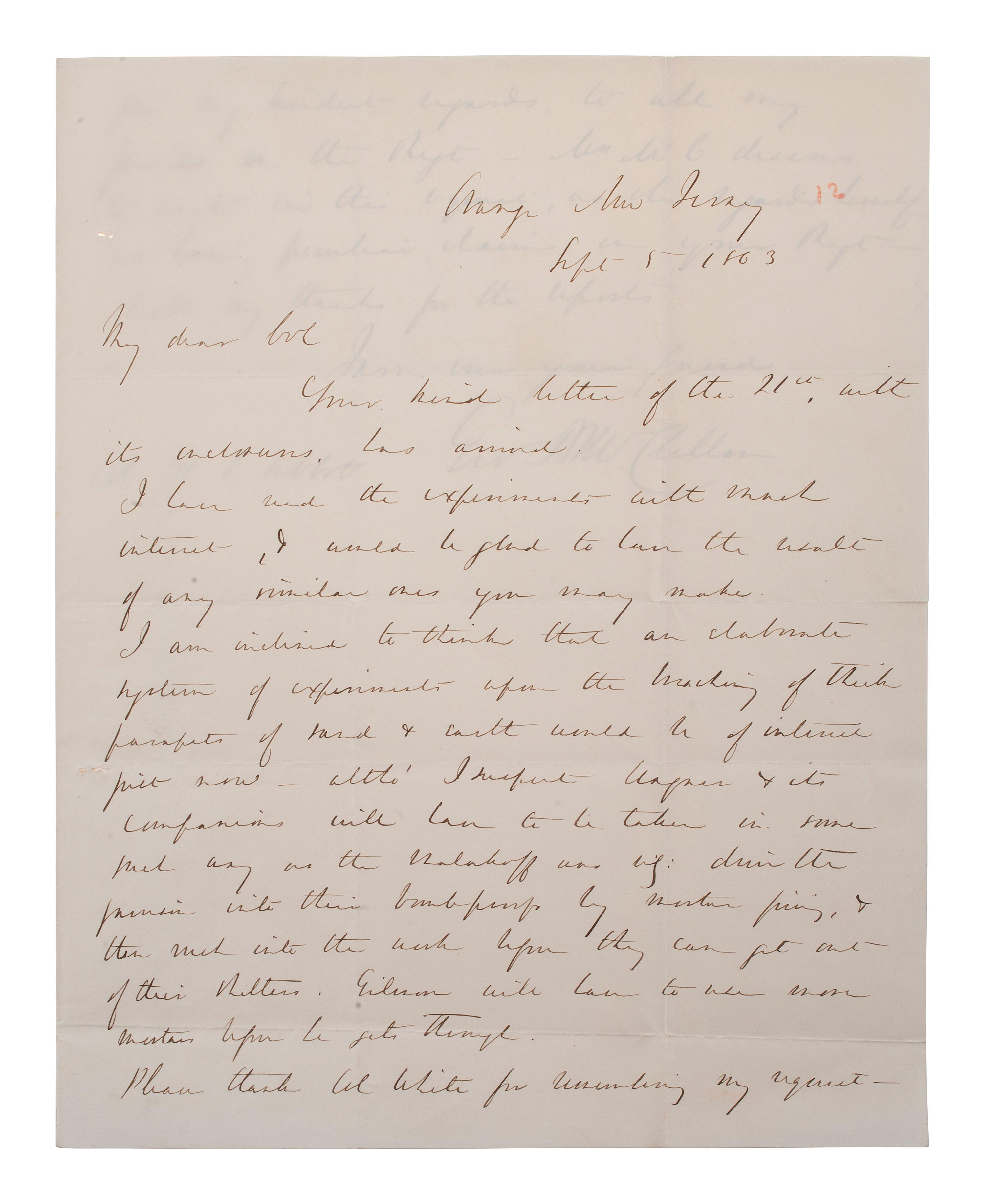 MCCLELLAN, George B. (1826-1885). Autograph letter signed ("Geo McClellan") to Colonel H.L. Abbott, regarding the taking of Fort Wagner. Orange, New Jersey, 5 September 1863.