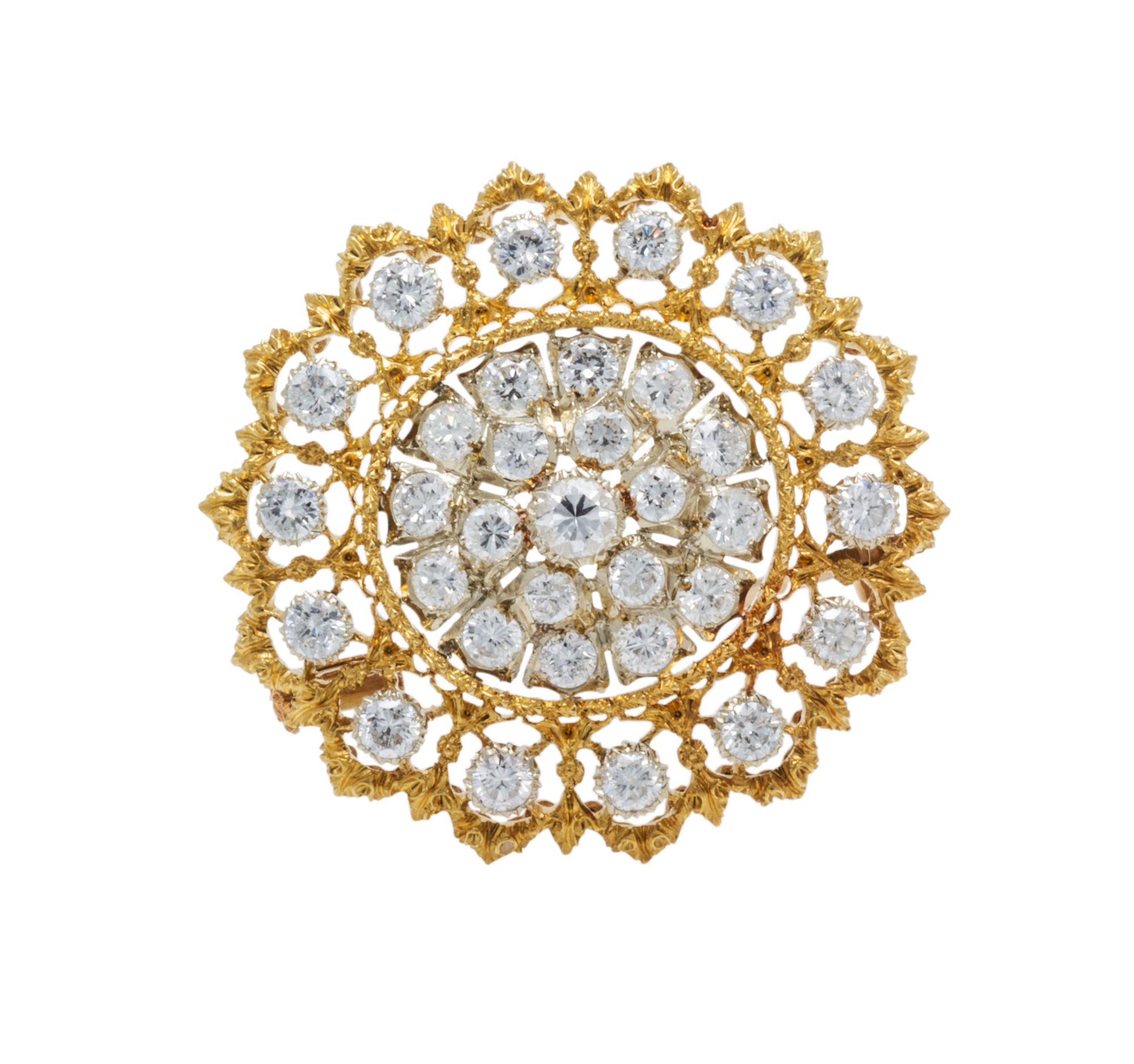 An 18 Karat Two Tone Gold and Diamond Brooch, Buccellati, 4.70 dwts.