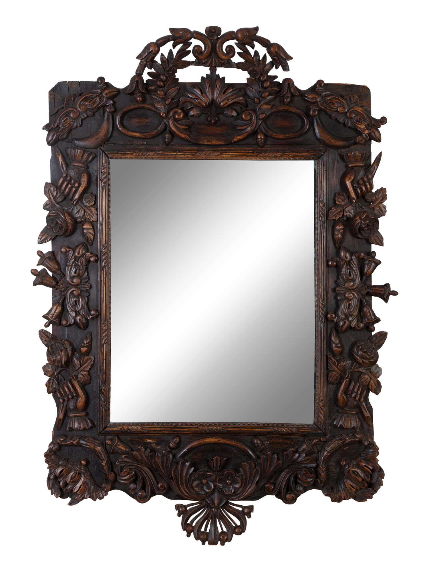 French Provincial Style Carved Fruitwood Mirror — 19TH/20TH CENTURY