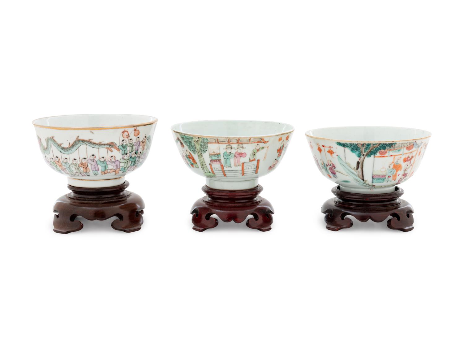 Three Chinese Famille Rose Porcelain Bowls