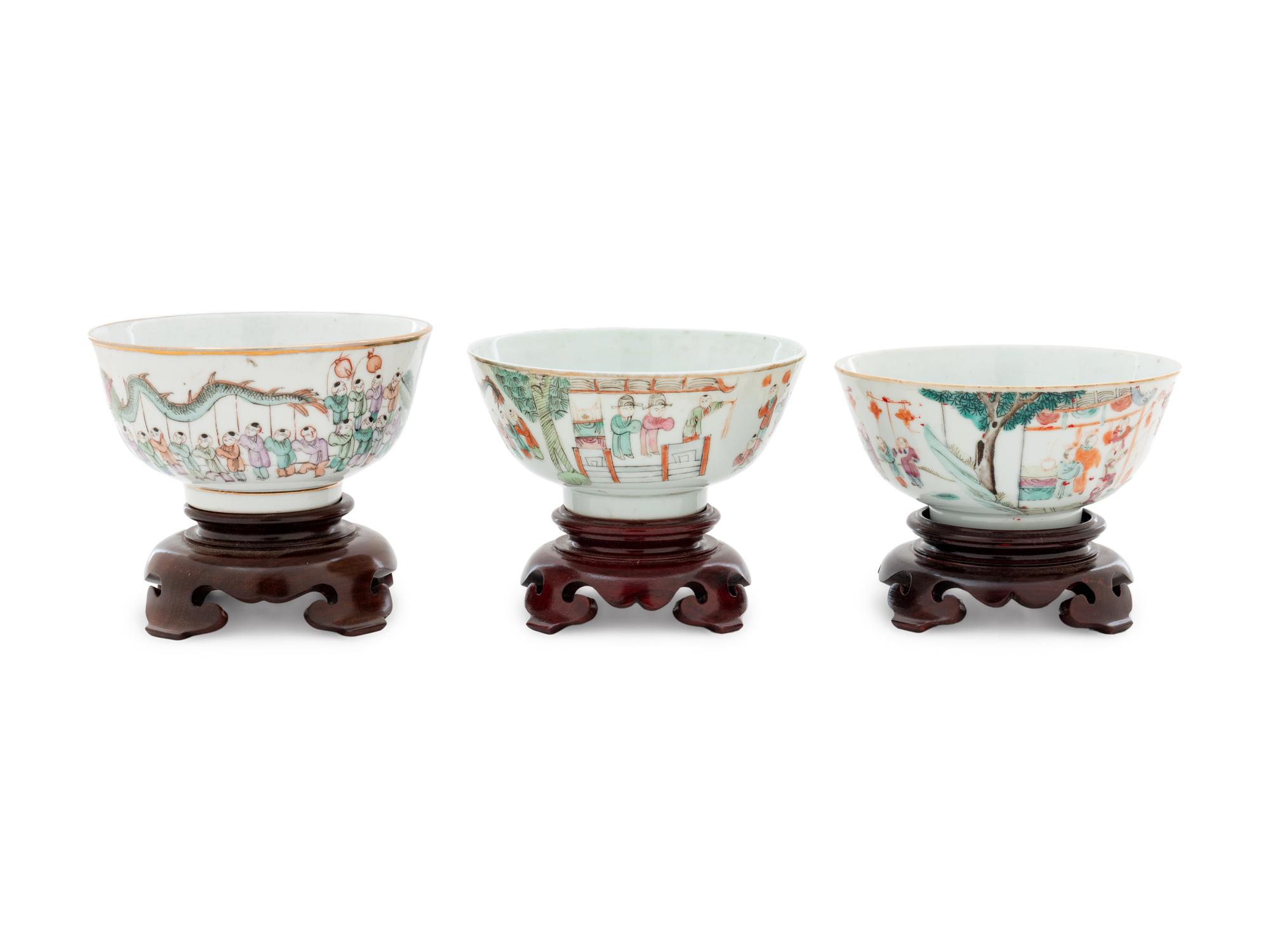 Three Chinese Famille Rose Porcelain Bowls