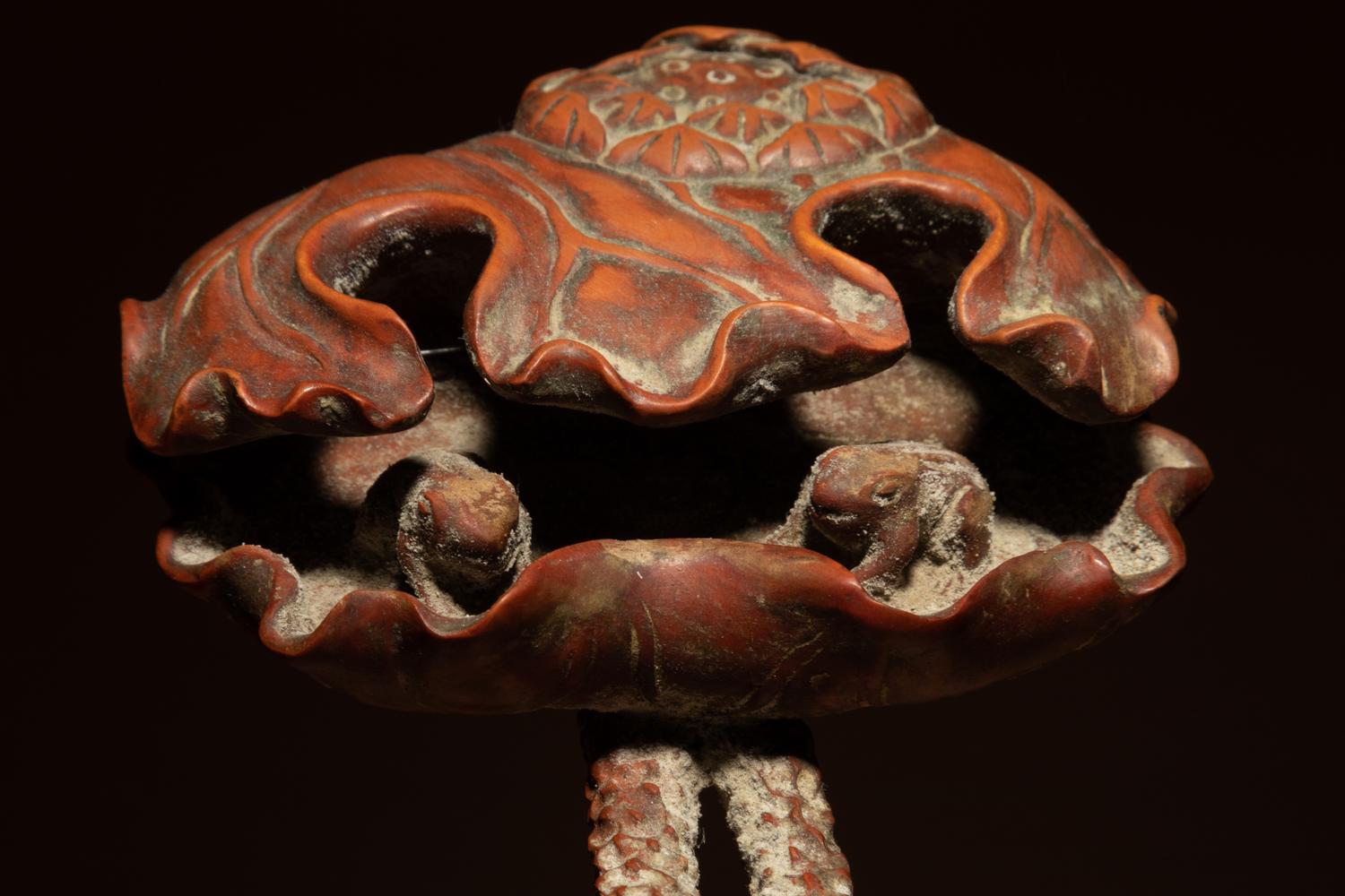 A Chinese Carved Boxwood 'Lotus and Frog' Ruyi Scepter