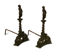 A Pair of Continental Baroque Style Bronze Figural Andirons — 19TH/20TH CENTURY