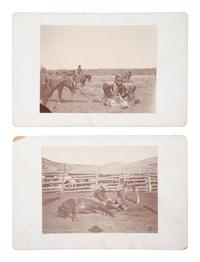 [WESTERN AMERICANA]. HUFFMAN, L.A., photographer. 2 photographs of cowboys. Miles, MT.