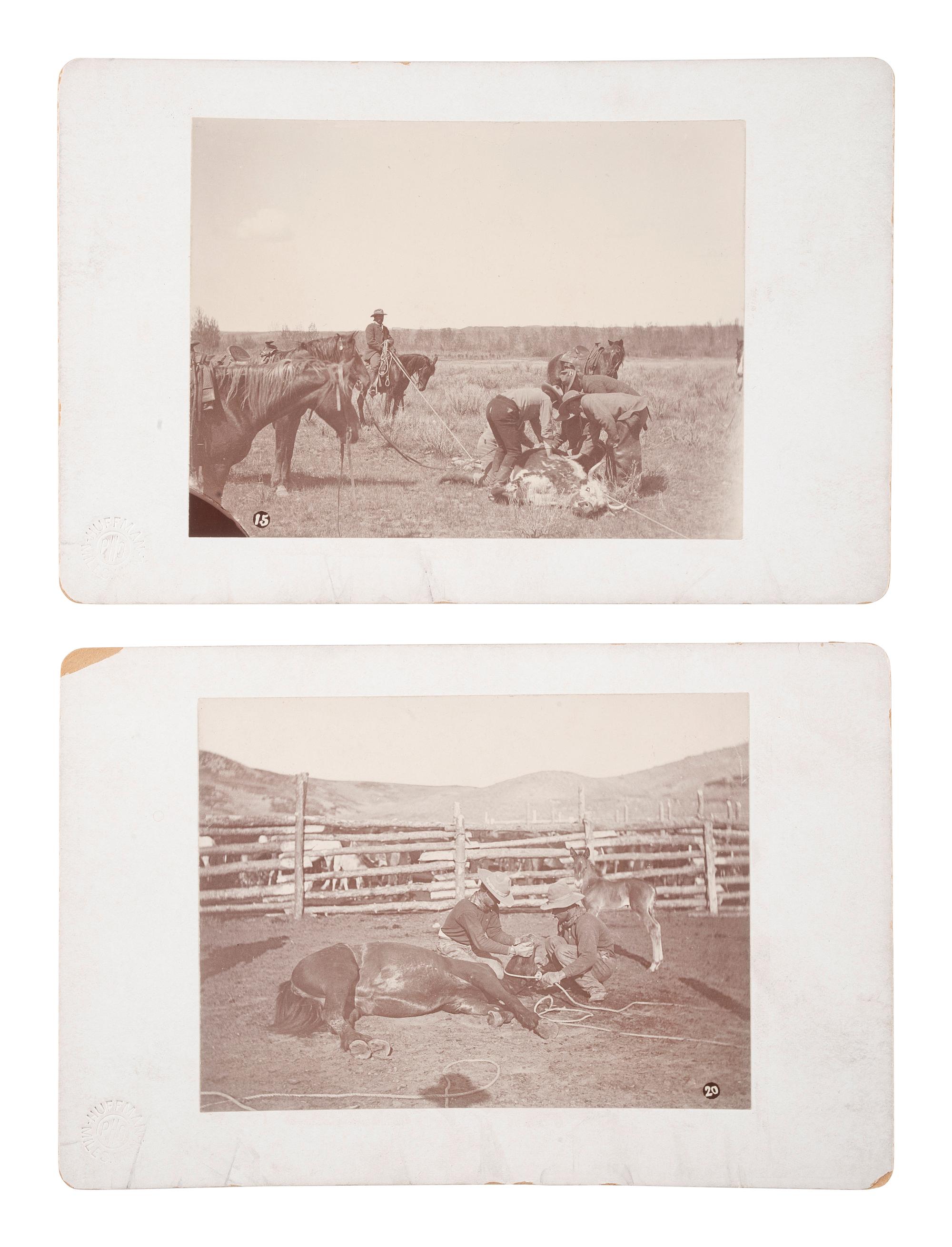 [WESTERN AMERICANA]. HUFFMAN, L.A., photographer. 2 photographs of cowboys. Miles, MT.