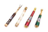 Four Continental Opera Glass Holders, Length of longest 6 5/8 inches (closed).