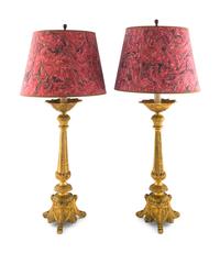 A Pair of French Gilt Bronze Prickets Mounted as Lamps