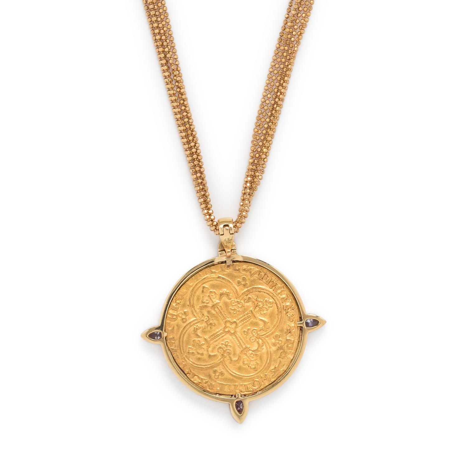 YELLOW GOLD, COIN AND DIAMOND PENDANT/NECKLACE