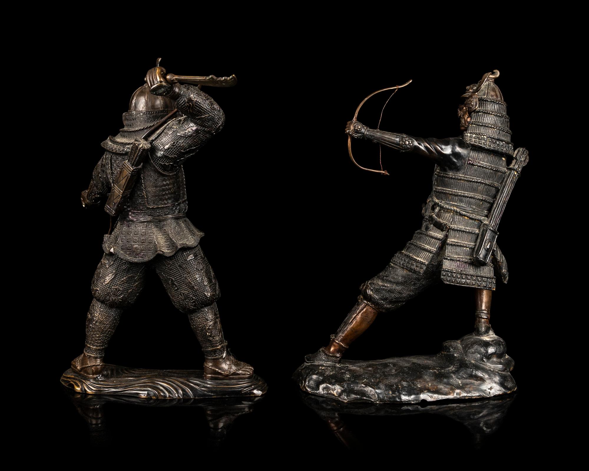 Two Japanese Bronze Figures of Samurais