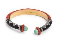 Magnier et Pincon, Art Deco, Coral, Onyx, Turquoise, Diamond and Enamel Cuff Bracelet