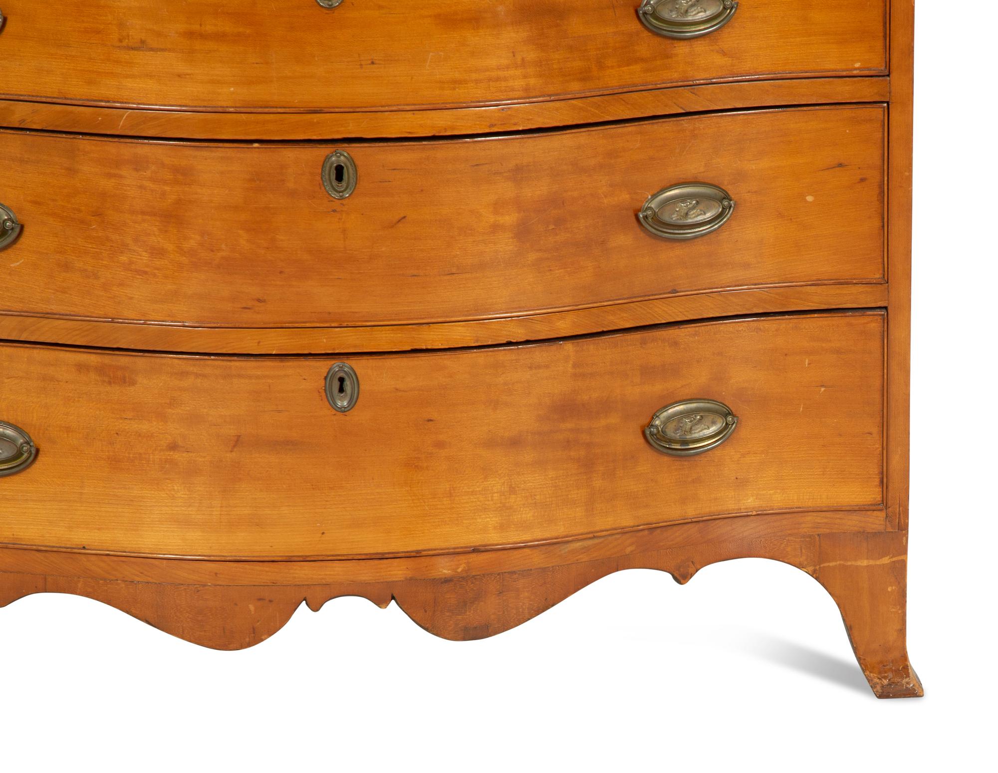 A George III Mahogany Serpentine-Front Bureau Chest of Drawers
