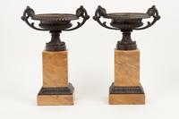 A Pair of Grand Tour Bronze Tazze On Marble Bases