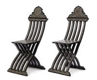 A Pair of Syrian Mother-of-Pearl Inlaid Ebonized Side Chairs Height 42 inches. — LATE 19TH/EARLY 20TH CENTURY
