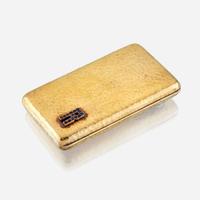 An eighteen karat gold and sapphire case, Fabergé with the workmaster's mark of Edward Schramm, c. 1890