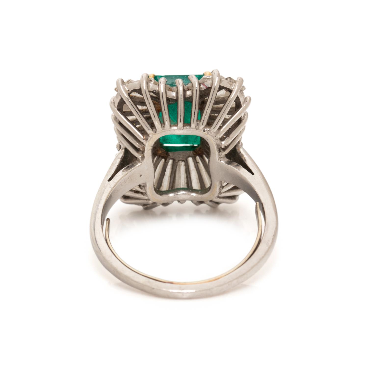 PLATINUM, EMERALD, AND DIAMOND BALLERINA RING