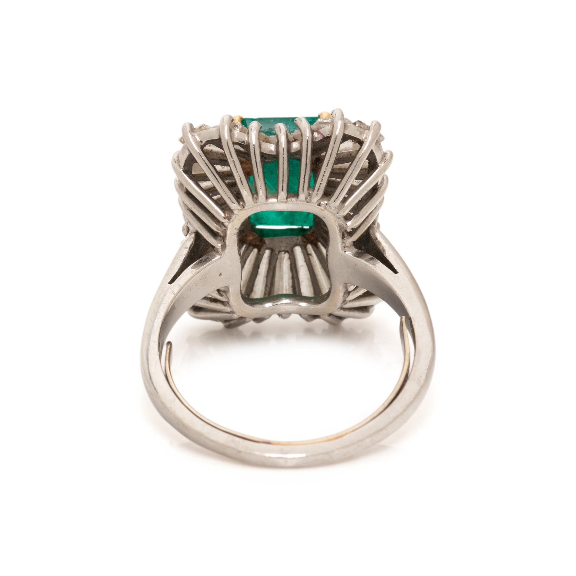 PLATINUM, EMERALD, AND DIAMOND BALLERINA RING