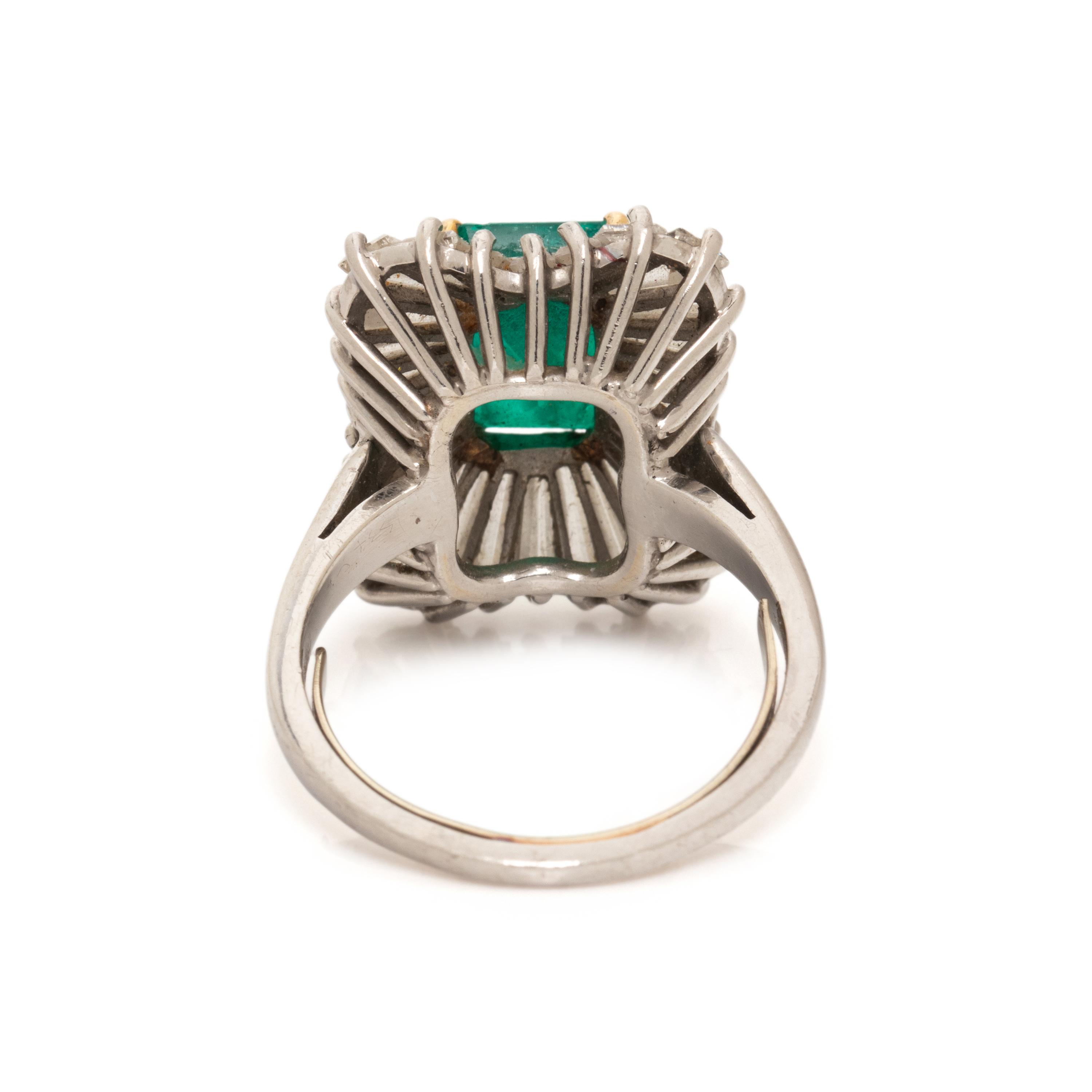 PLATINUM, EMERALD, AND DIAMOND BALLERINA RING